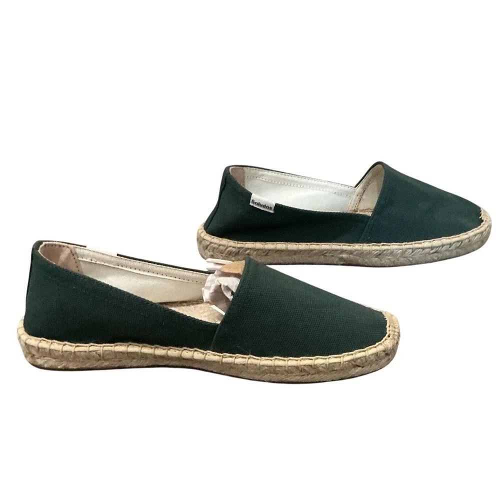 NEW Soludos Dali Original Espadrilles US 6 6.5 Forest Green Canvas Slip On Shoes